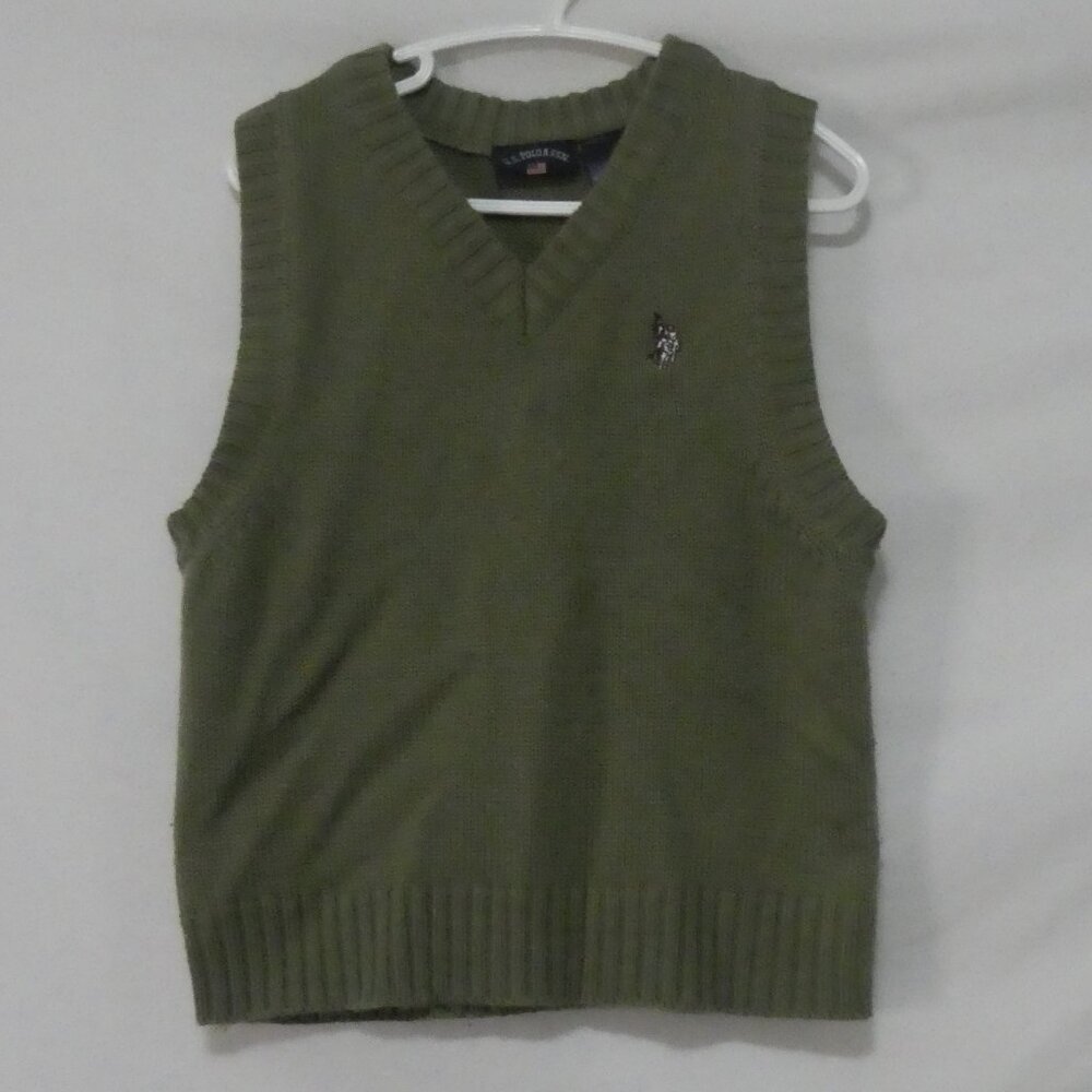 US POLO ASSN | 3T | Olive Green Knitted Vest | Embroidered Chest Logo